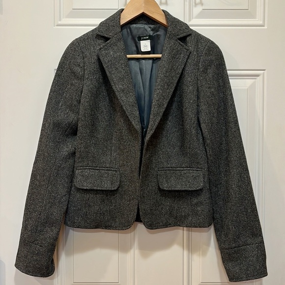 J.Crew Heather Grey Herringbone 100% Wool Blazer in Size 2 - Picture 1 of 14